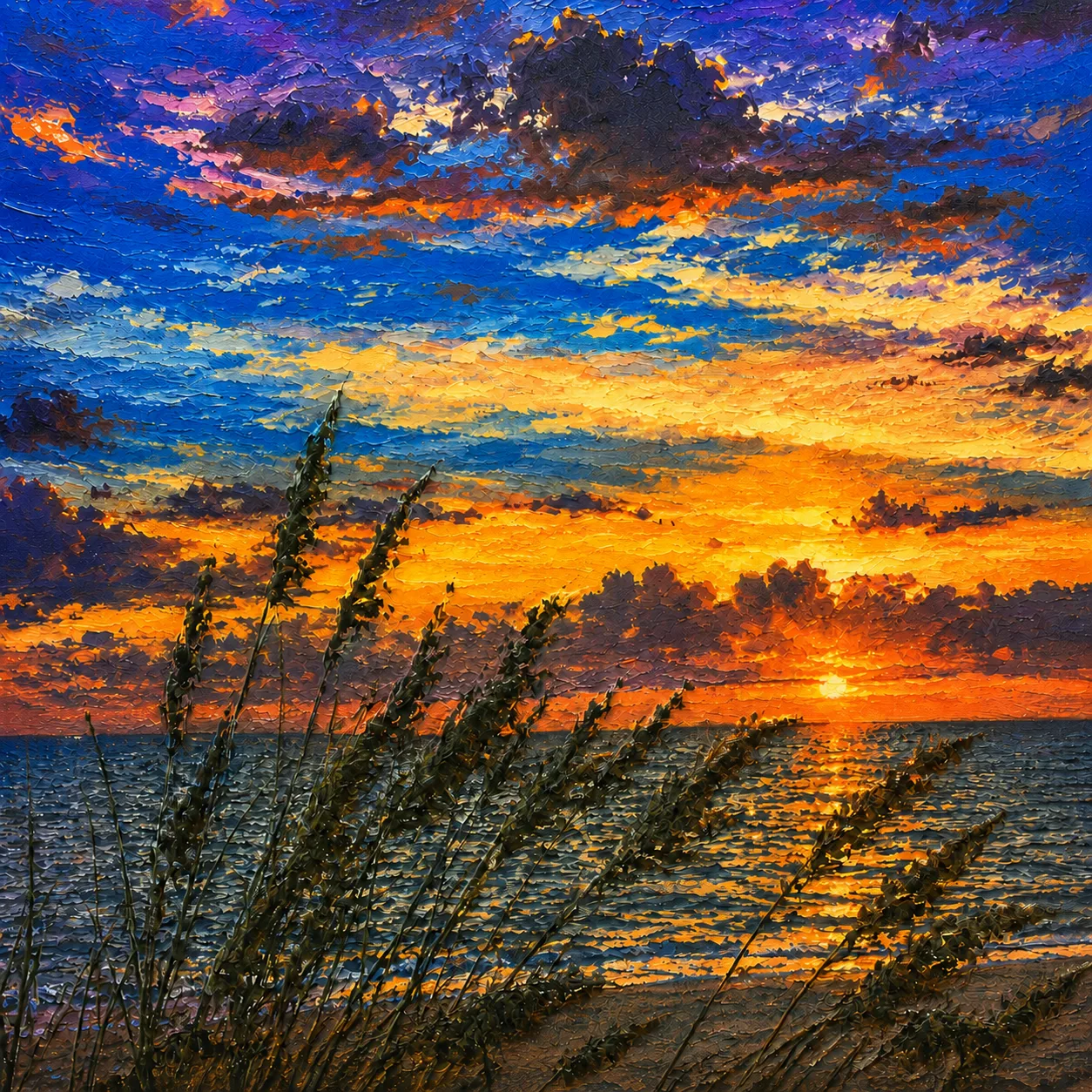 Sunset artwork printed on a wooden panel